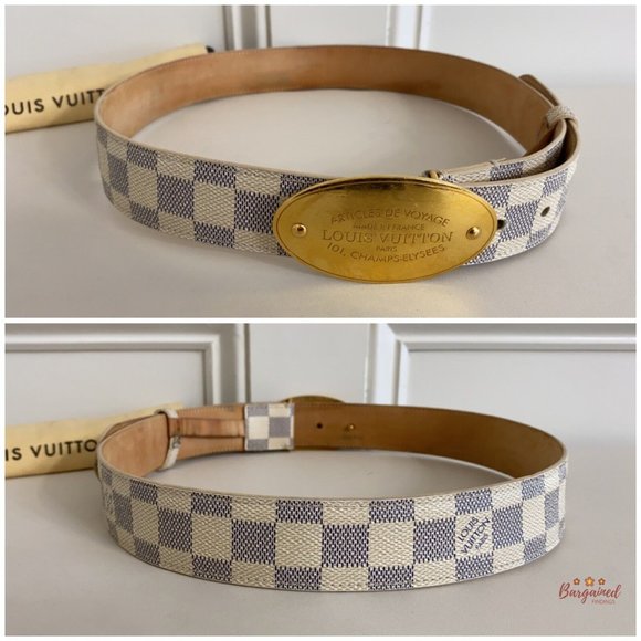 Authentic Louis Vuitton Damier Azur Canvas Leather Voyage Belt Size 80/32 M9837 - Picture 5 of 13